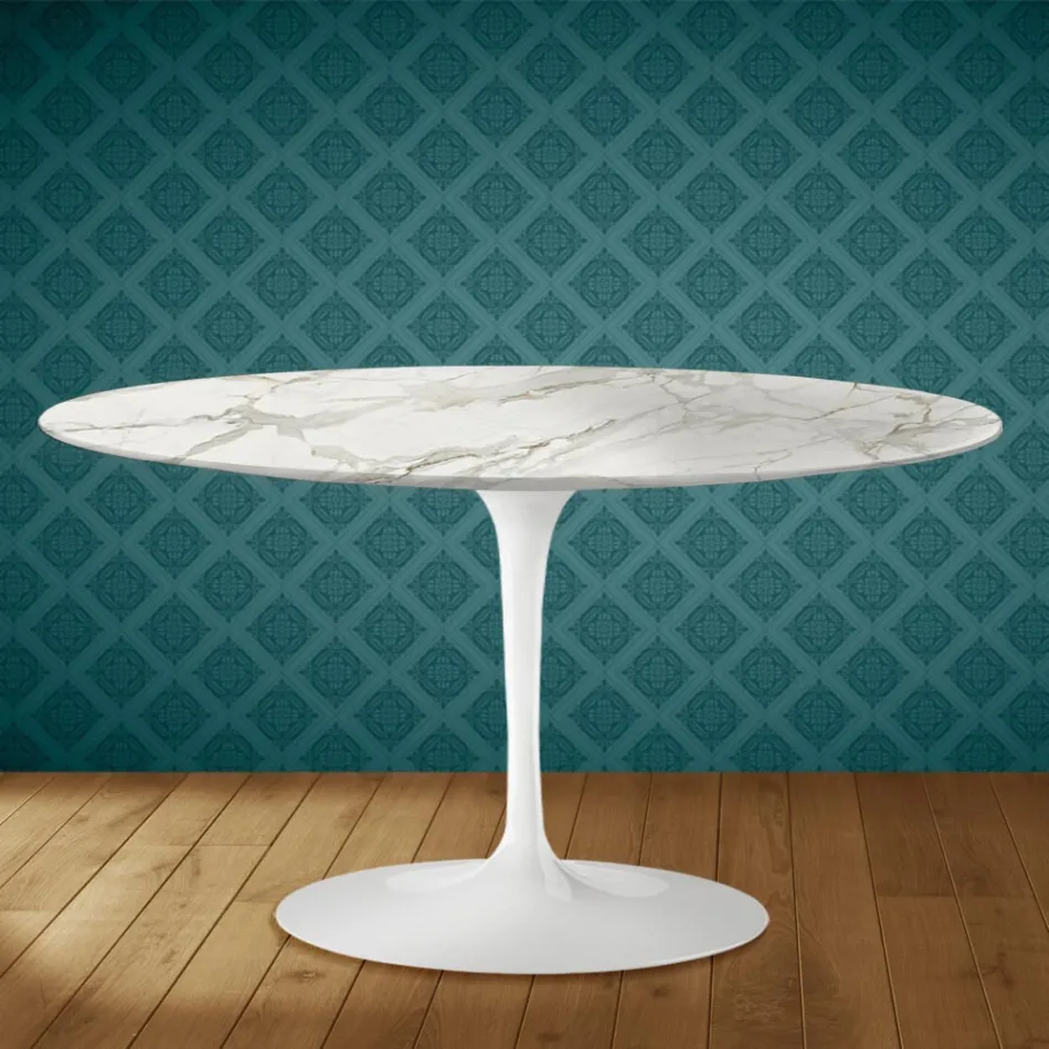 Mesa de centro Tulipa de Eero Saarinen, oval, 41 cm de altura, em cerâmica brilhante, fabricada na Itália - cor escarlate Viadurini