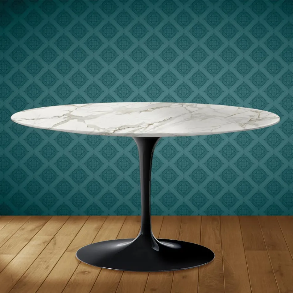Mesa de centro Tulipa de Eero Saarinen, oval, 41 cm de altura, em cerâmica brilhante, fabricada na Itália - cor escarlate Viadurini