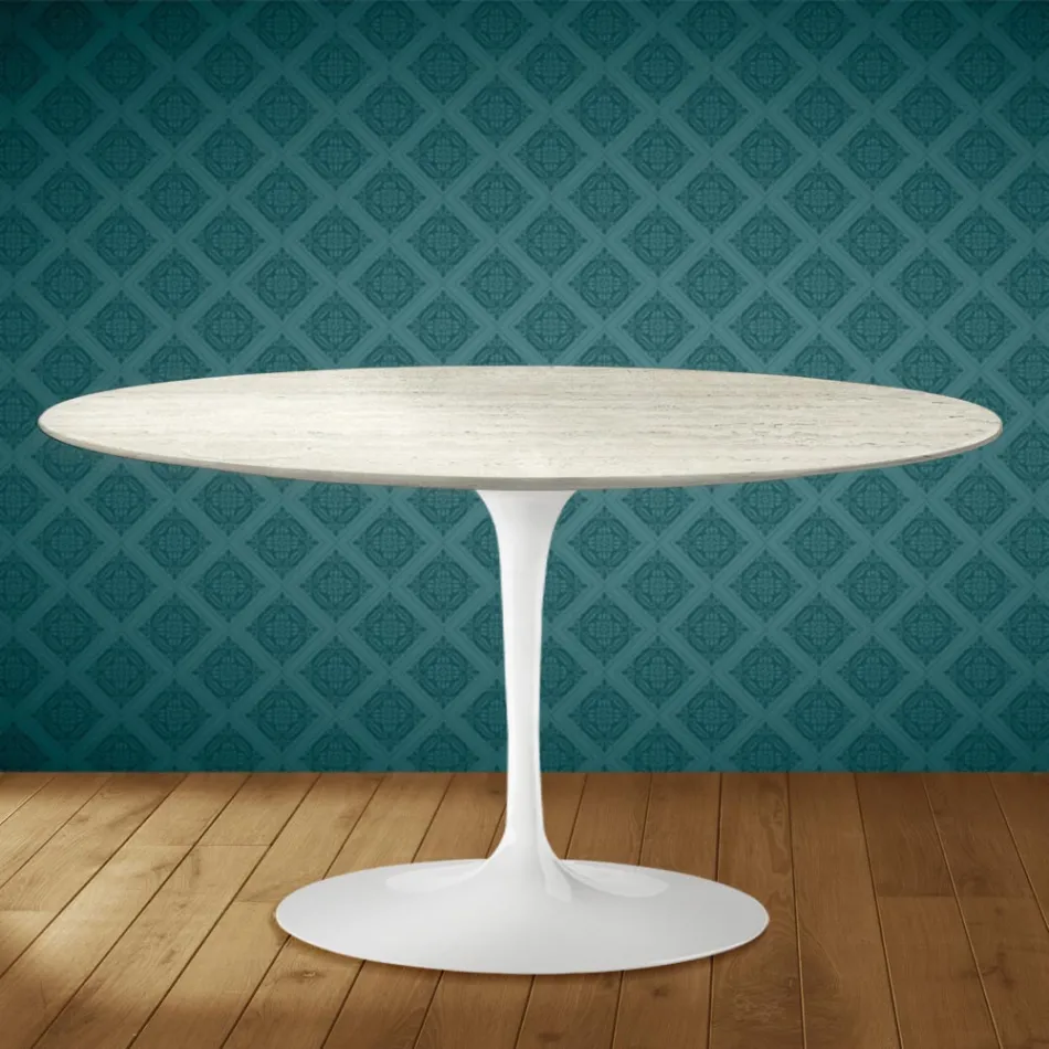 Mesa de centro Tulipa de Eero Saarinen, oval, 41 cm de altura, em cerâmica Marmorio, fabricada na Itália - cor escarlate Viadurini
