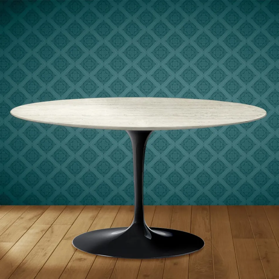 Mesa de centro Tulipa de Eero Saarinen, oval, 41 cm de altura, em cerâmica Marmorio, fabricada na Itália - cor escarlate Viadurini
