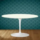 Mesa de centro oval Tulip H 41 de Eero Saarinen em cerâmica Moonè, fabricada na Itália - Scarlet Viadurini