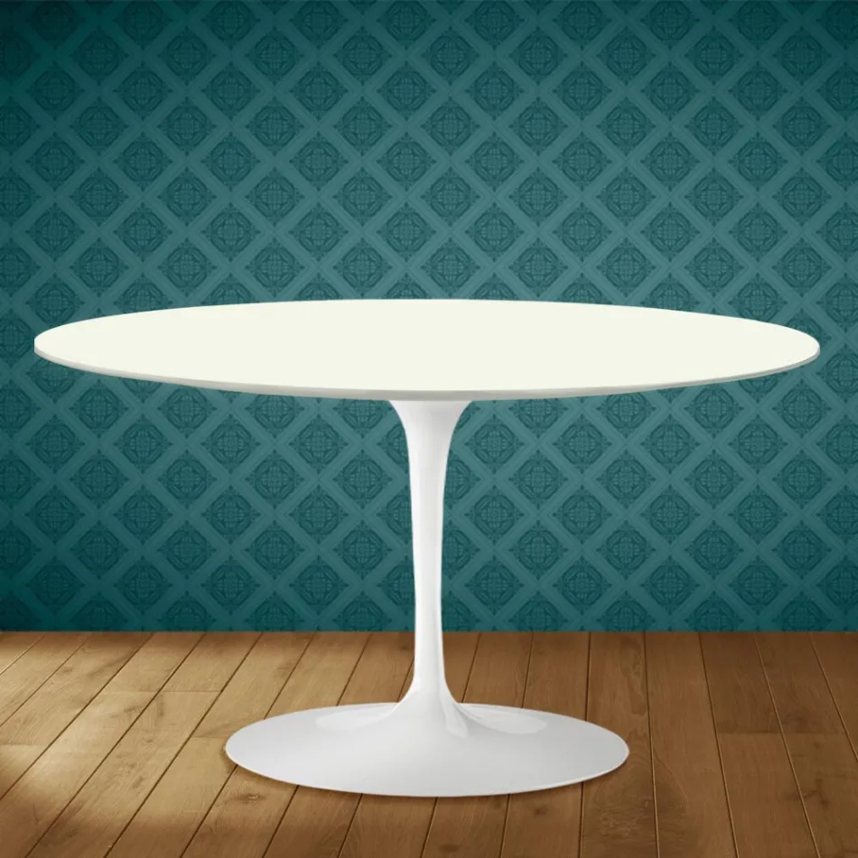 Mesa de centro oval Tulip H 41 de Eero Saarinen em cerâmica Moonè, fabricada na Itália - Scarlet Viadurini
