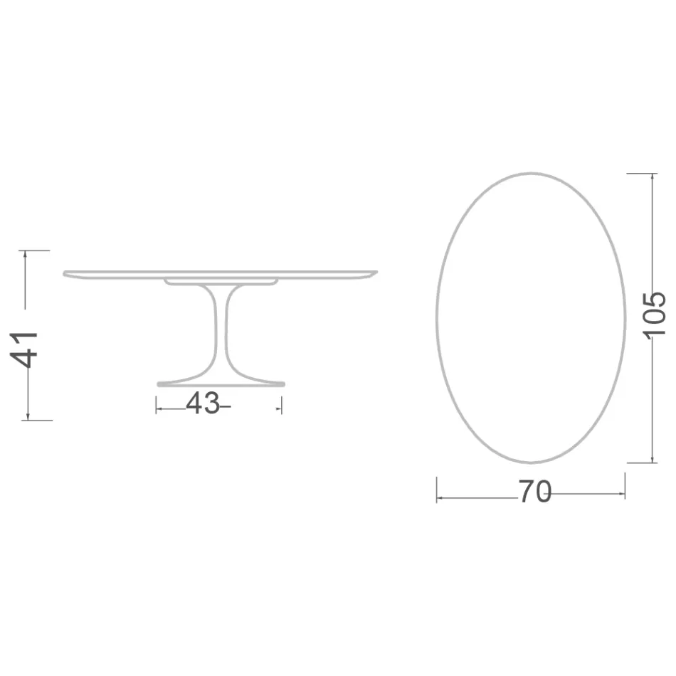 Mesa de centro oval Tulip H 41 de Eero Saarinen em cerâmica Moonè, fabricada na Itália - Scarlet Viadurini