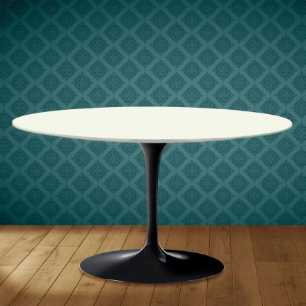 Mesa de centro Tulip de Eero Saarinen, oval, 41 cm de altura, em cerâmica Moonè, fabricada na Itália - cor escarlate Viadurini