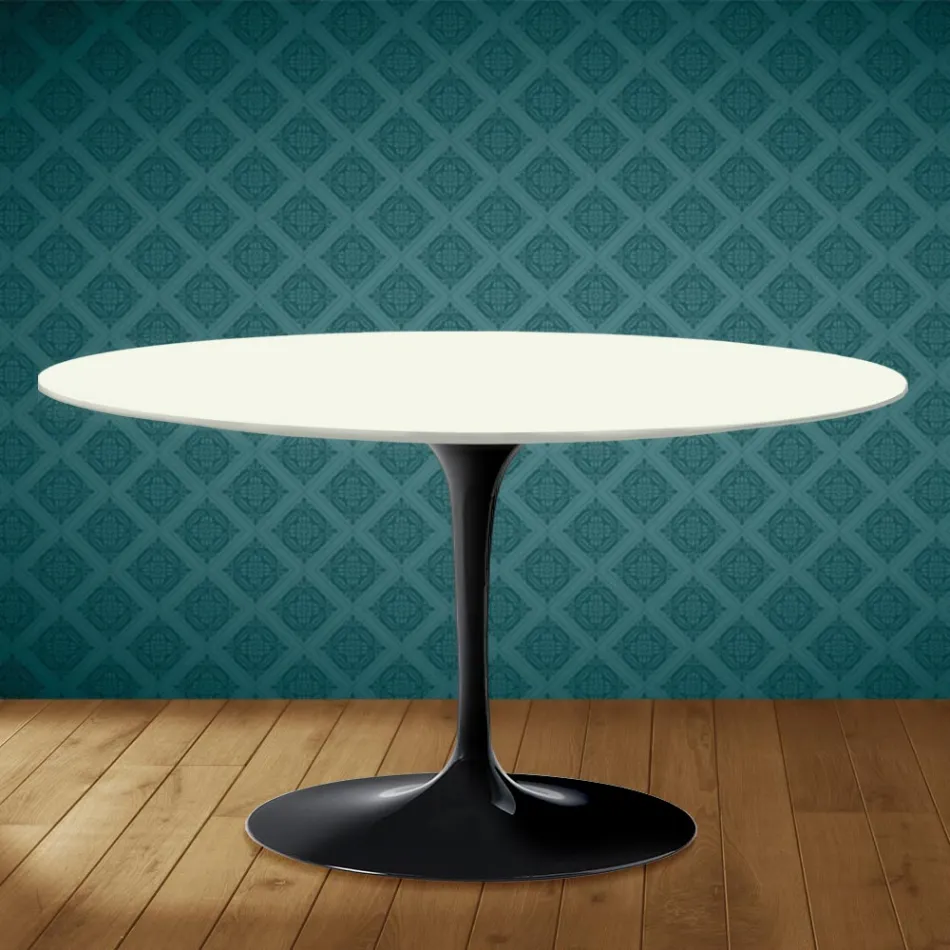 Mesa de centro Tulip de Eero Saarinen, oval, 41 cm de altura, em cerâmica Moonè, fabricada na Itália - cor escarlate Viadurini