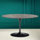 Eero Saarinen H 41 Mesa de centro oval tulipa em pedra cinza cerâmica fabricada na Itália - Escarlate Viadurini