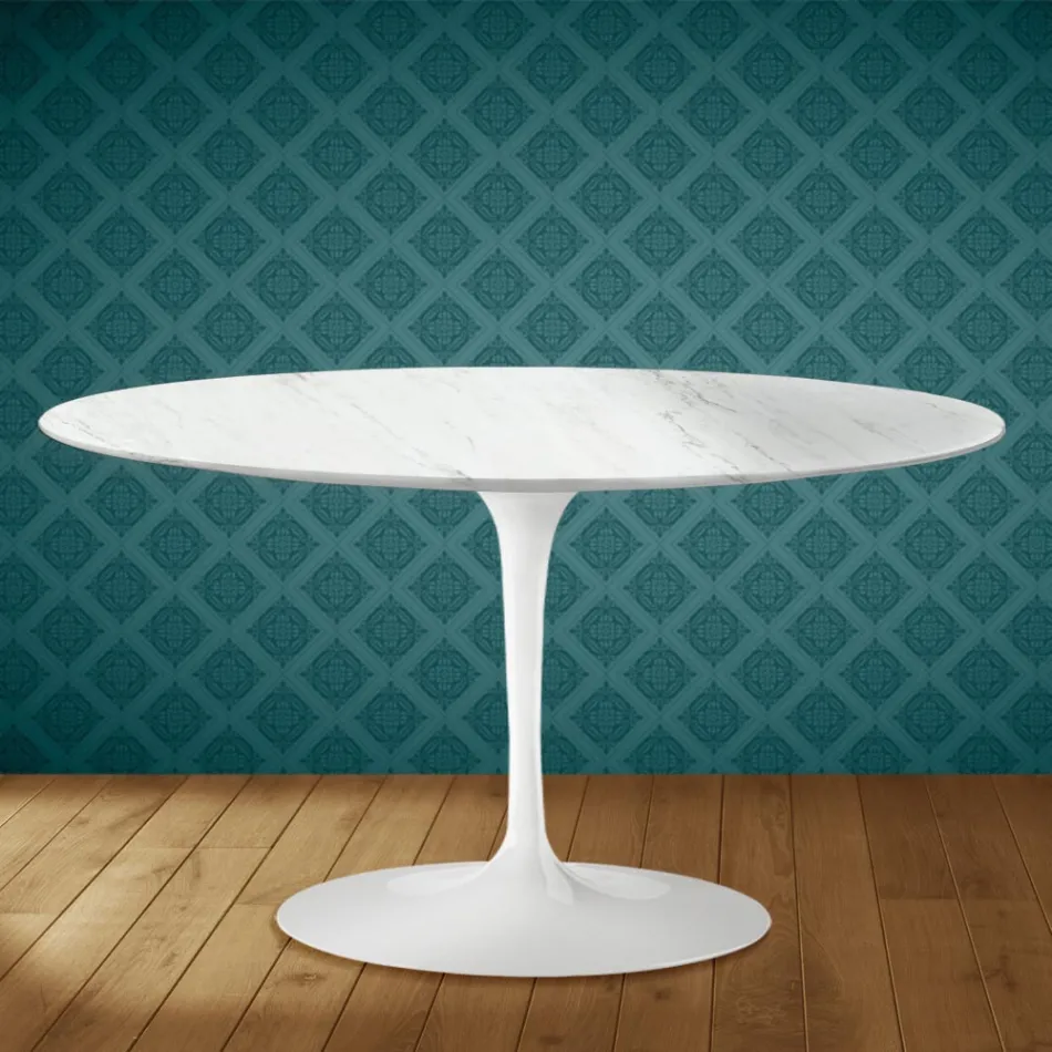 Mesa de centro Tulipa de Eero Saarinen, oval, 41 cm de altura, em cerâmica Salina, fabricada na Itália - cor escarlate Viadurini