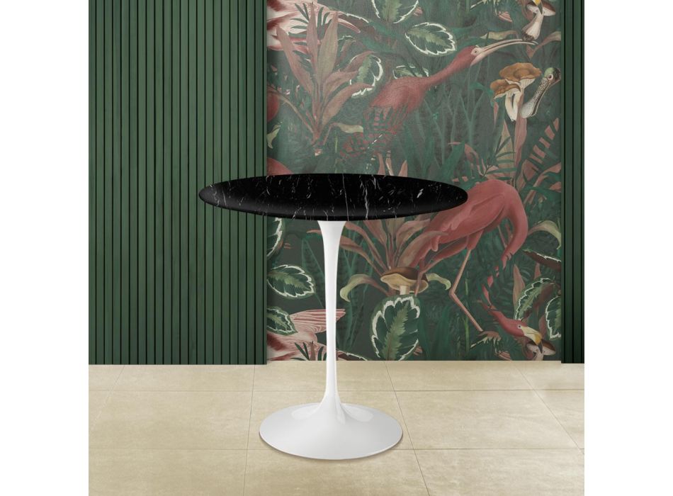 Mesa de centro Tulipa Eero Saarinen H 52 com tampo de mármore preto Marquinia fabricado na Itália - Escarlate Viadurini