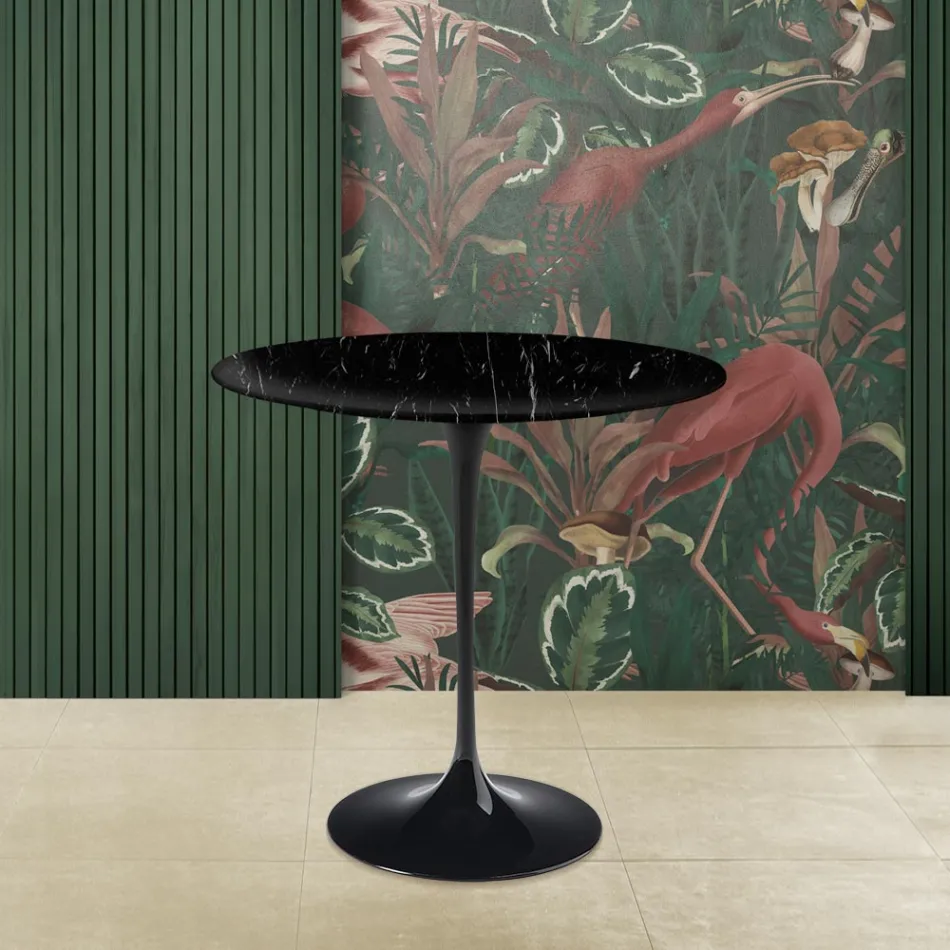 Mesa de centro Tulipa Eero Saarinen H 52 com tampo de mármore preto Marquinia fabricado na Itália - Escarlate Viadurini