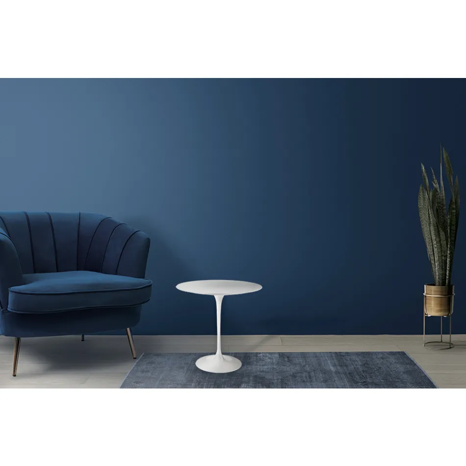 Mesa de Centro Tulipa Eero Saarinen H 52 em Laminado Líquido Branco Fabricado na Itália - Escarlate Viadurini