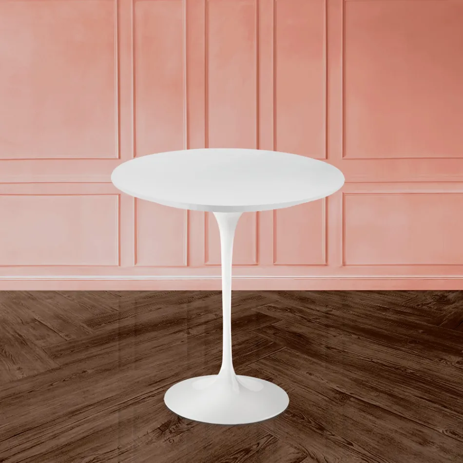 Mesa de Centro Tulipa Eero Saarinen H 52 em Laminado Líquido Branco Fabricado na Itália - Escarlate Viadurini
