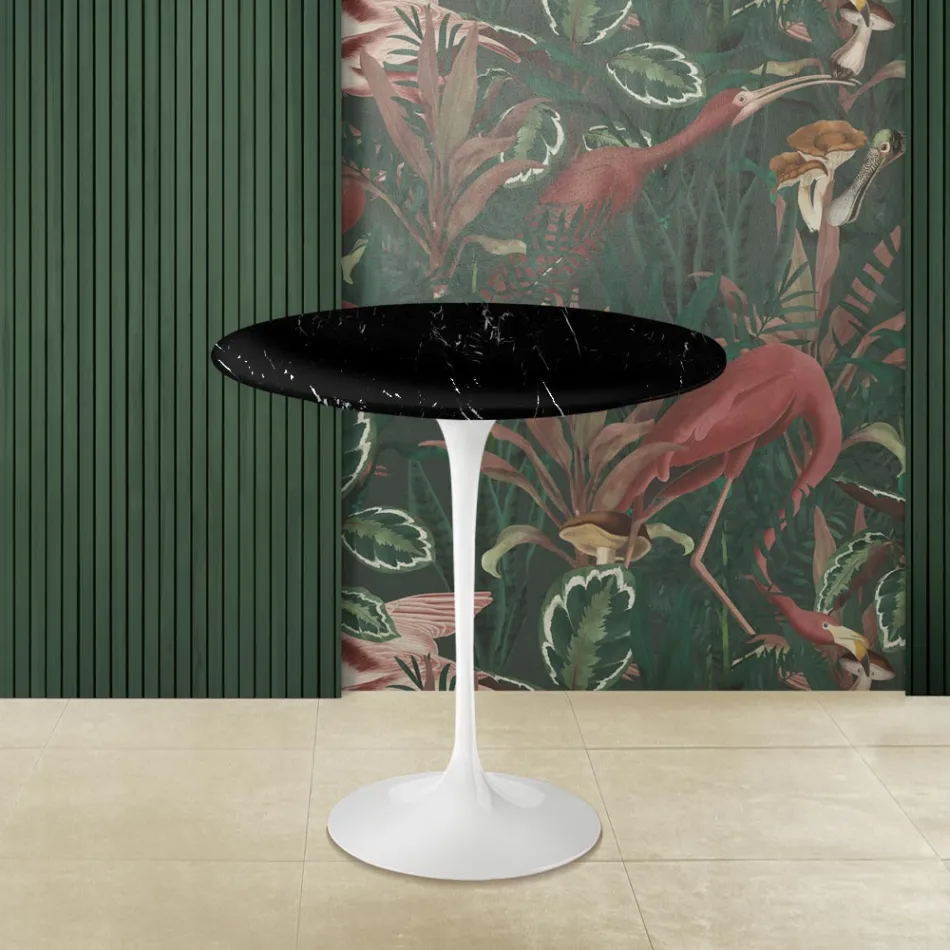 Mesa de centro Tulipa Eero Saarinen H 52 em mármore preto Marquinia fabricado na Itália - Escarlate Viadurini