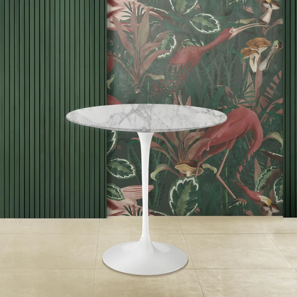 Mesa de Centro Tulipa Eero Saarinen H 52 Oval em Mármore Arabescato Fabricado na Itália Viadurini