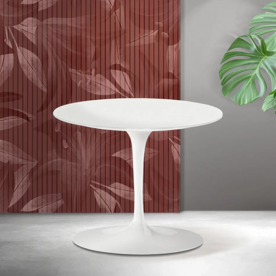 Mesa de centro Saarinen Tulip, 39 cm de altura, em cerâmica Florim branca fosca - Scarlet Viadurini