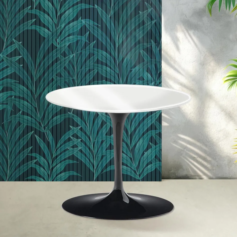 Mesa de centro Saarinen Tulip, 39 cm de altura, em cerâmica Florim branca brilhante - Scarlet Viadurini