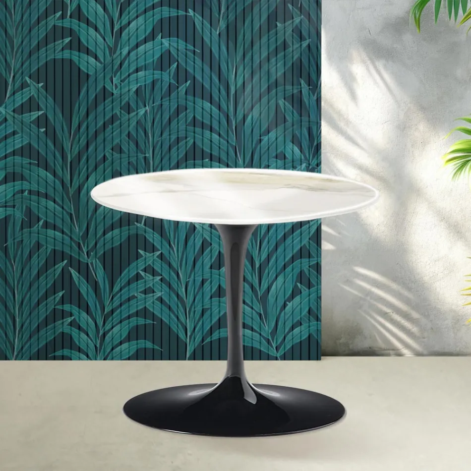 Mesa de centro Saarinen Tulip, 39 cm de altura, em cerâmica Florim Calacatta Gold brilhante - Scarlet Viadurini