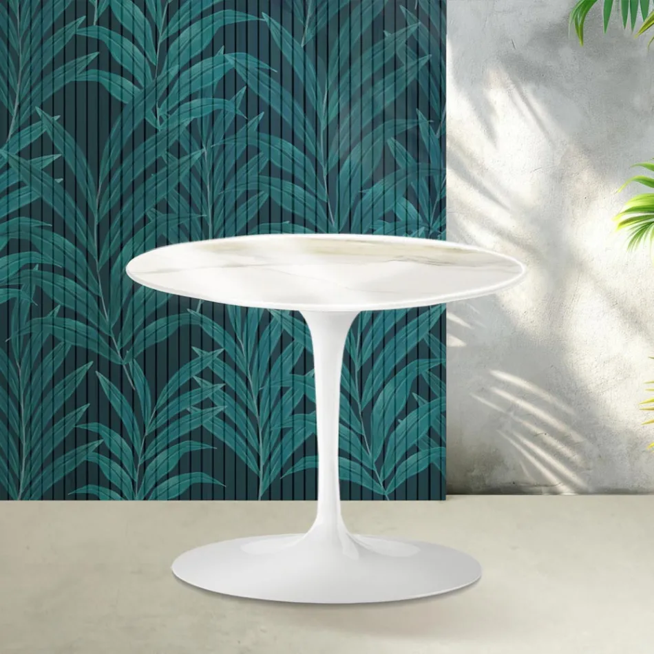 Mesa de centro Saarinen Tulip, 39 cm de altura, em cerâmica Florim Calacatta Gold brilhante - Scarlet Viadurini