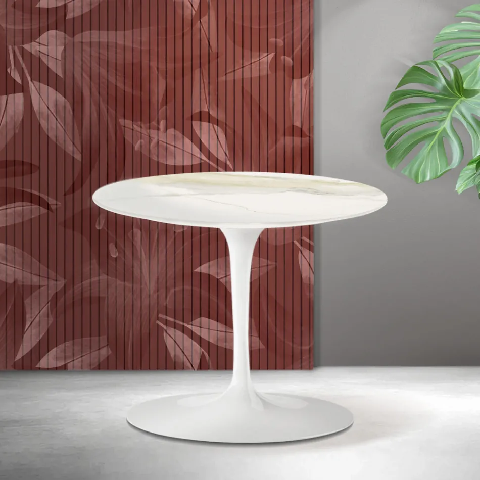 Mesa de centro Saarinen Tulip, 39 cm de altura, em cerâmica Florim Calacatta Gold Matt - Scarlet Viadurini