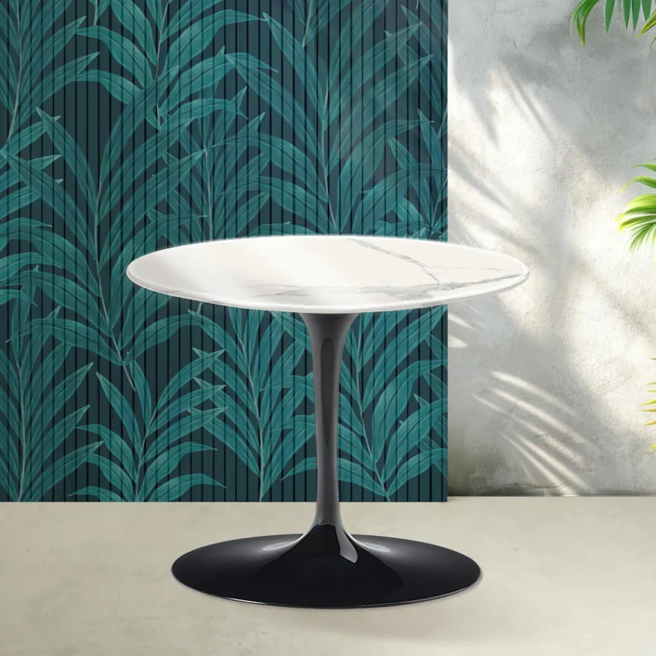 Mesa de centro Saarinen Tulip, 39 cm de altura, em cerâmica Statuario Florim brilhante - Scarlet Viadurini