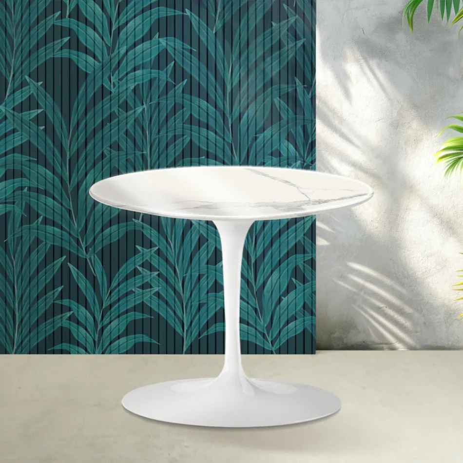 Mesa de centro Saarinen Tulip, 39 cm de altura, em cerâmica Statuario Florim brilhante - Scarlet Viadurini