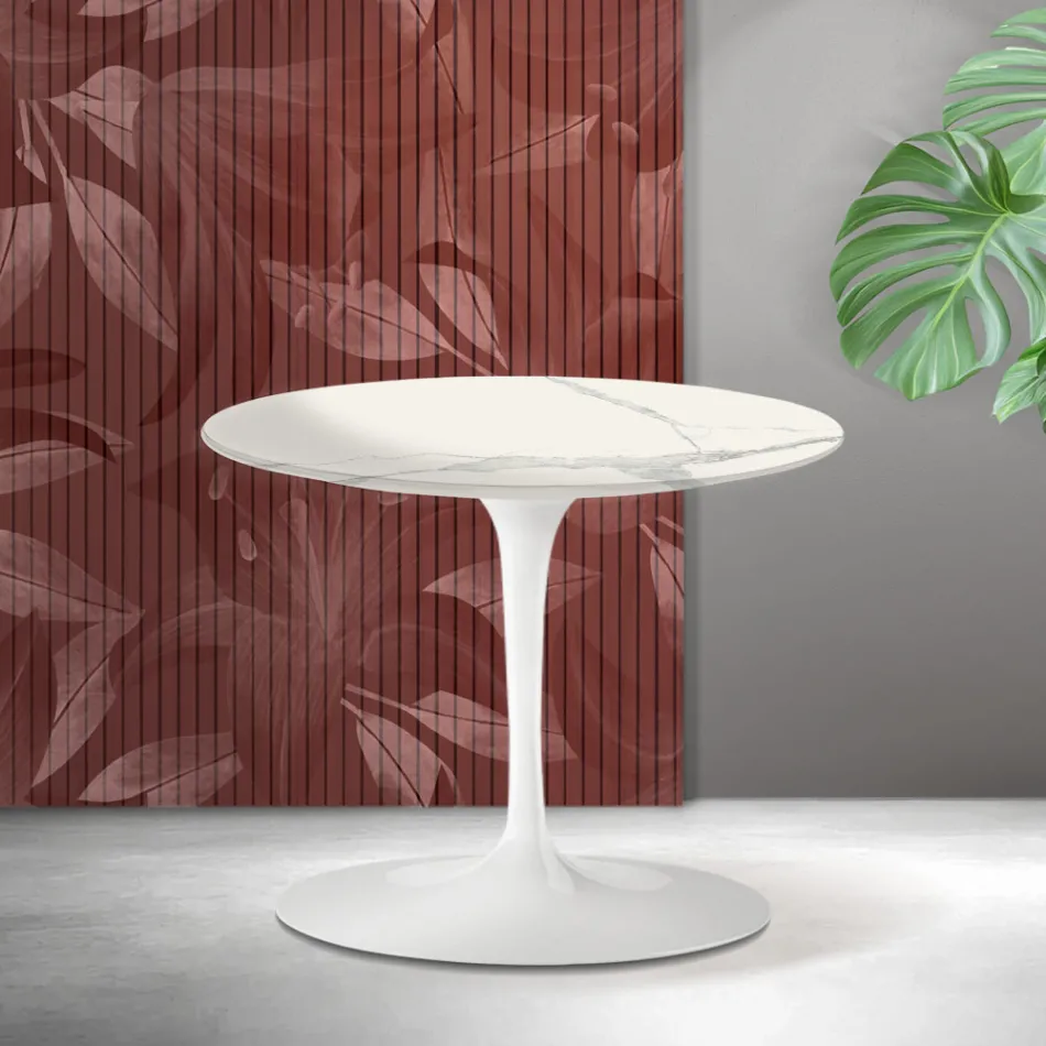 Mesa de centro Saarinen Tulip, 39 cm de altura, em cerâmica fosca Florim Statuario - Escarlate Viadurini