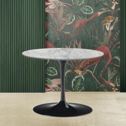 Mesa de centro Tulip Saarinen H 39 com tampo oval em mármore arabesco fabricado na Itália - Escarlate Viadurini