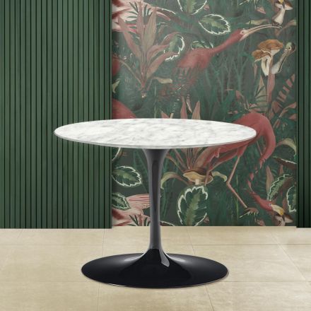 Mesa de centro oval Tulip Saarinen H 39 com tampo em mármore Carrara fabricado na Itália - Escarlate Viadurini