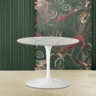 Mesa de centro oval Tulip Saarinen H 39 com tampo de mármore Statuarietto Carrara Viadurini