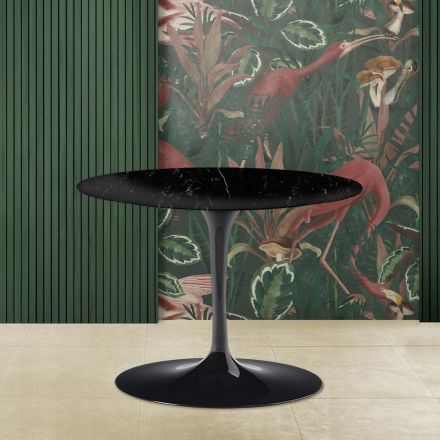Mesa de centro oval Tulip Saarinen H 39 em mármore preto MArquinia fabricado na Itália Viadurini