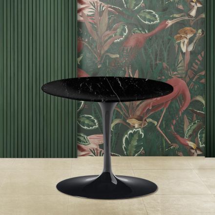 Mesa de centro redonda Tulip Saarinen H 39 em mármore preto Marquinia fabricado na Itália - Escarlate Viadurini