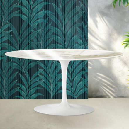 Mesa de centro Saarinen Tulip, 41 cm de altura, em cerâmica Florim Calacatta Gold brilhante - Scarlet Viadurini