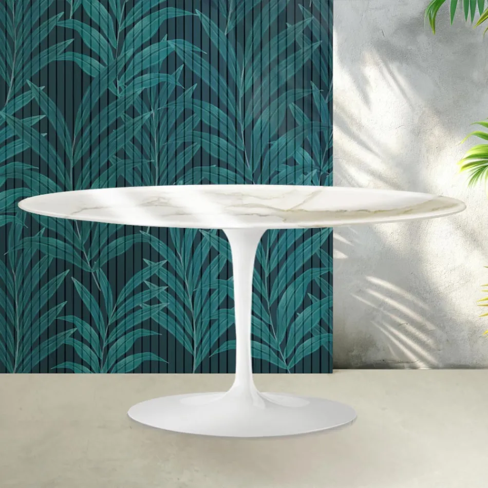 Mesa de centro Saarinen Tulip, 41 cm de altura, em cerâmica Florim Calacatta Gold brilhante - Scarlet Viadurini