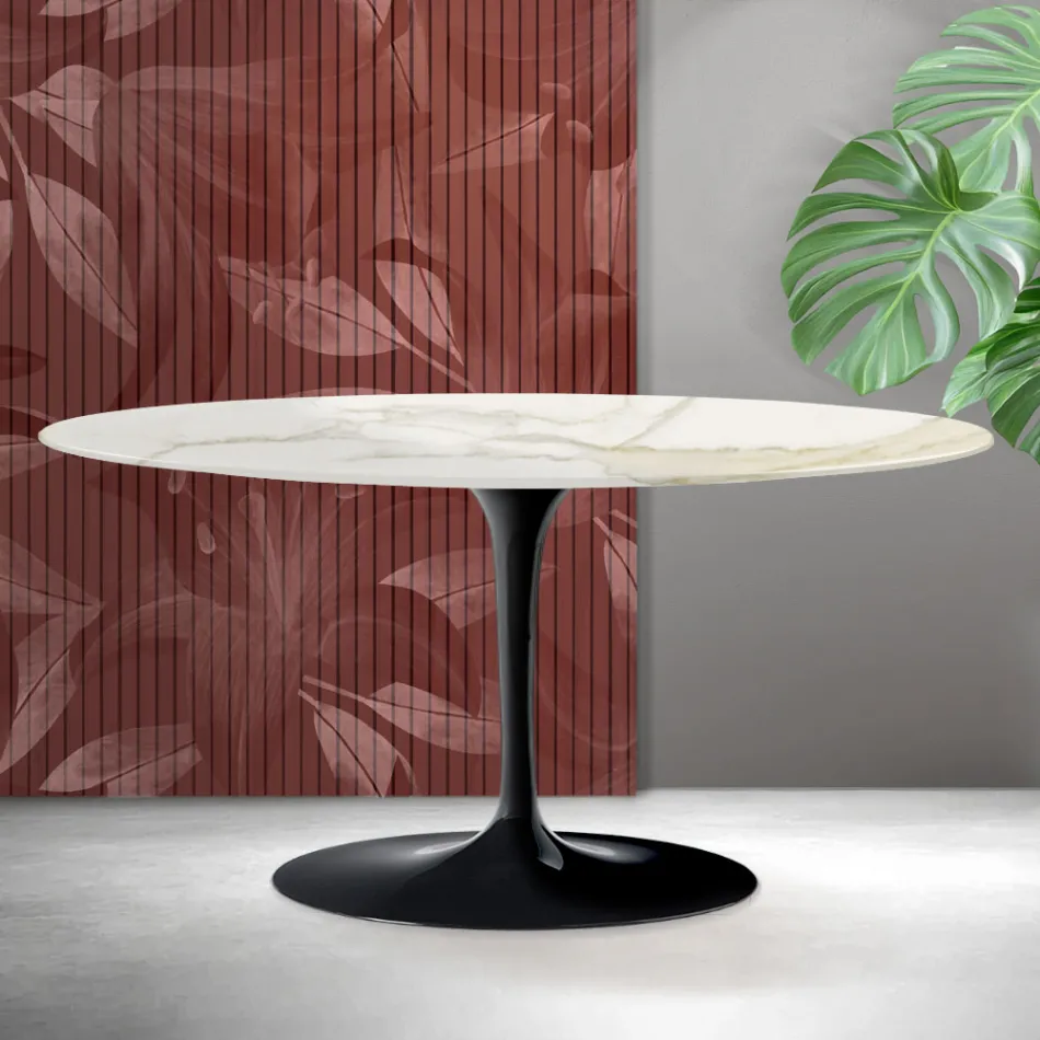 Mesa de centro Saarinen Tulip, 41 cm de altura, em cerâmica Florim Calacatta Gold Matt - Scarlet Viadurini