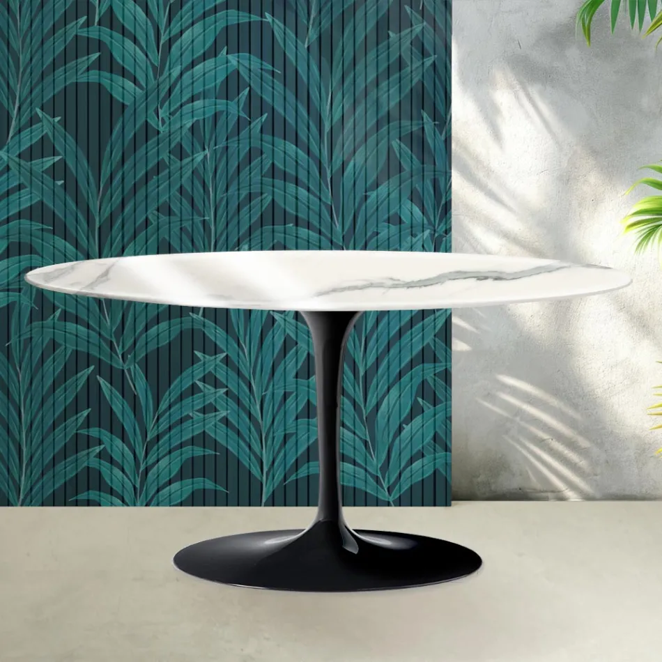 Mesa de centro Saarinen Tulip, 41 cm de altura, em cerâmica Statuario Florim brilhante - Scarlet Viadurini
