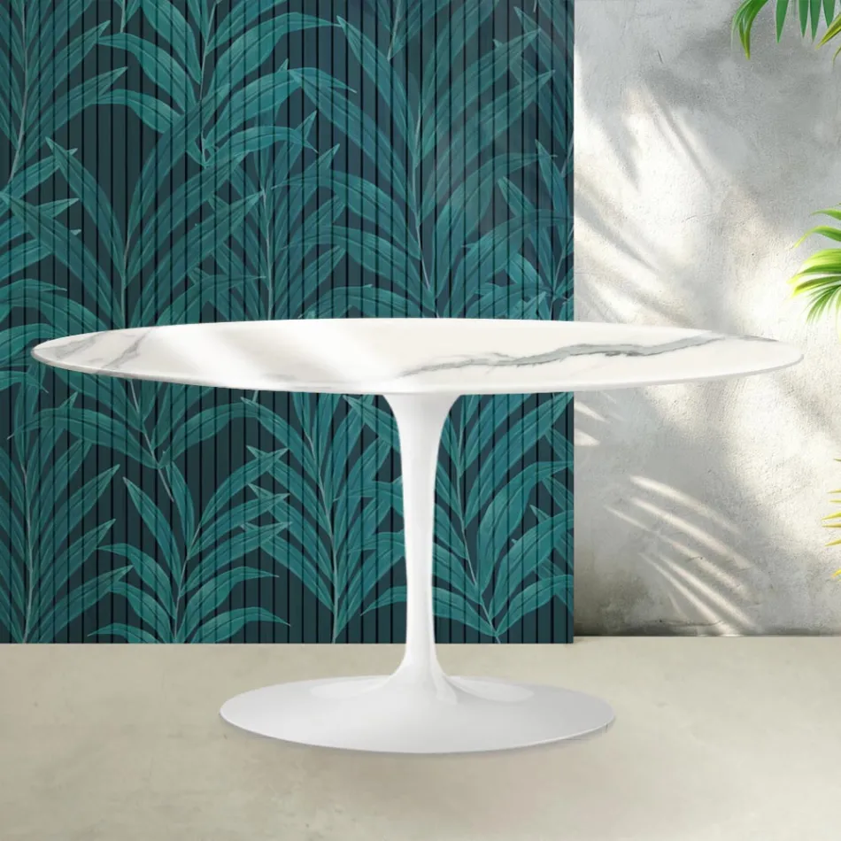 Mesa de centro Saarinen Tulip, 41 cm de altura, em cerâmica Statuario Florim brilhante - Scarlet Viadurini