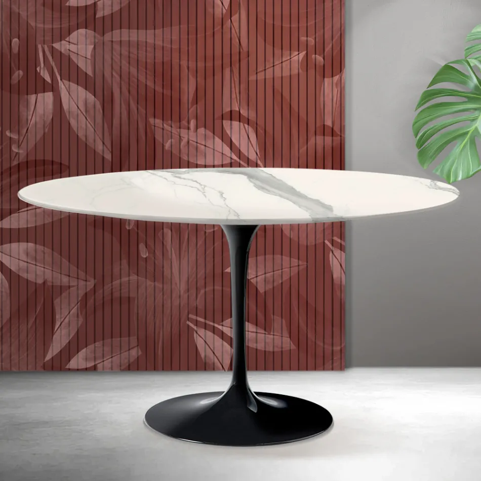 Mesa de centro Saarinen Tulip, 41 cm de altura, em cerâmica fosca Florim Statuario - Escarlate Viadurini