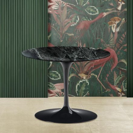 Mesa de centro Tulip Saarinen H 41 com tampo de mármore verde Alpi fabricado na Itália Viadurini