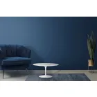 Mesa de centro Tulip Saarinen H 41 com tampo oval em laminado líquido branco fabricado na Itália - Escarlate Viadurini