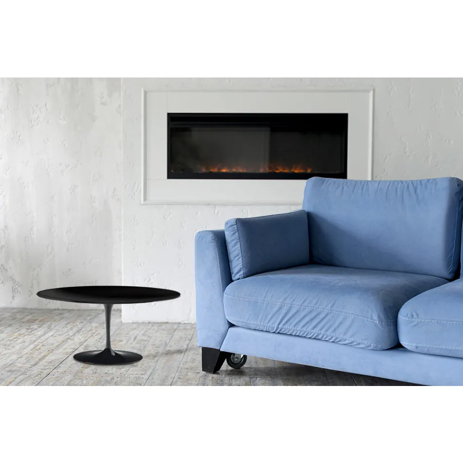 Mesa de centro Tulip Saarinen H 41 com tampo oval em laminado líquido preto fabricado na Itália - Escarlate Viadurini