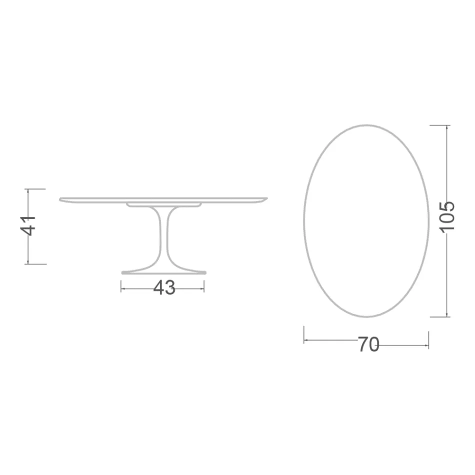 Mesa de centro Tulip Saarinen H 41 com tampo oval em laminado líquido preto fabricado na Itália - Escarlate Viadurini