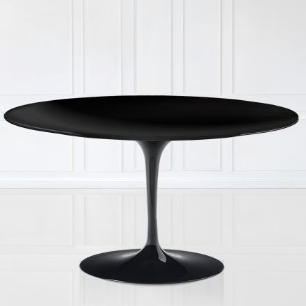 Mesa de centro Tulip Saarinen H 41 com tampo oval em laminado líquido preto fabricado na Itália - Escarlate Viadurini