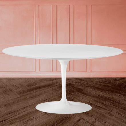 Mesa de centro Tulip Saarinen H 41 em laminado líquido oval branco fabricado na Itália - Escarlate Viadurini