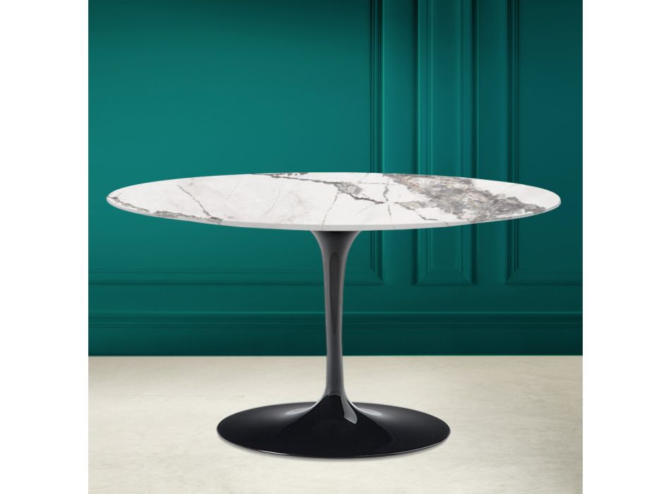 Mesa de centro oval Tulip Saarinen H 41 com tampo de cerâmica invisível Select Viadurini