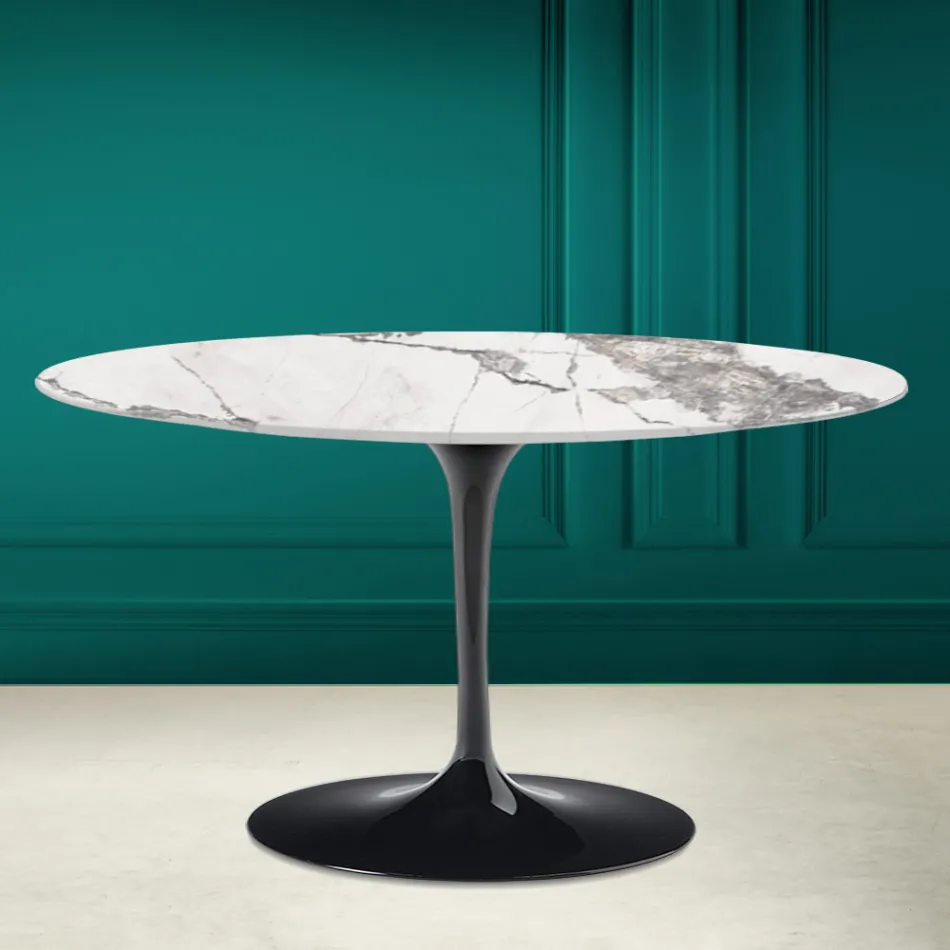 Mesa de centro oval Tulip Saarinen H 41 com tampo de cerâmica invisível Select Viadurini