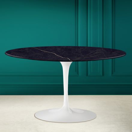Mesa de centro oval Tulip Saarinen H 41 com tampo de cerâmica Noir Laurent Viadurini