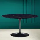 Mesa de centro oval Tulip Saarinen H 41 com tampo de cerâmica Noir Laurent Viadurini