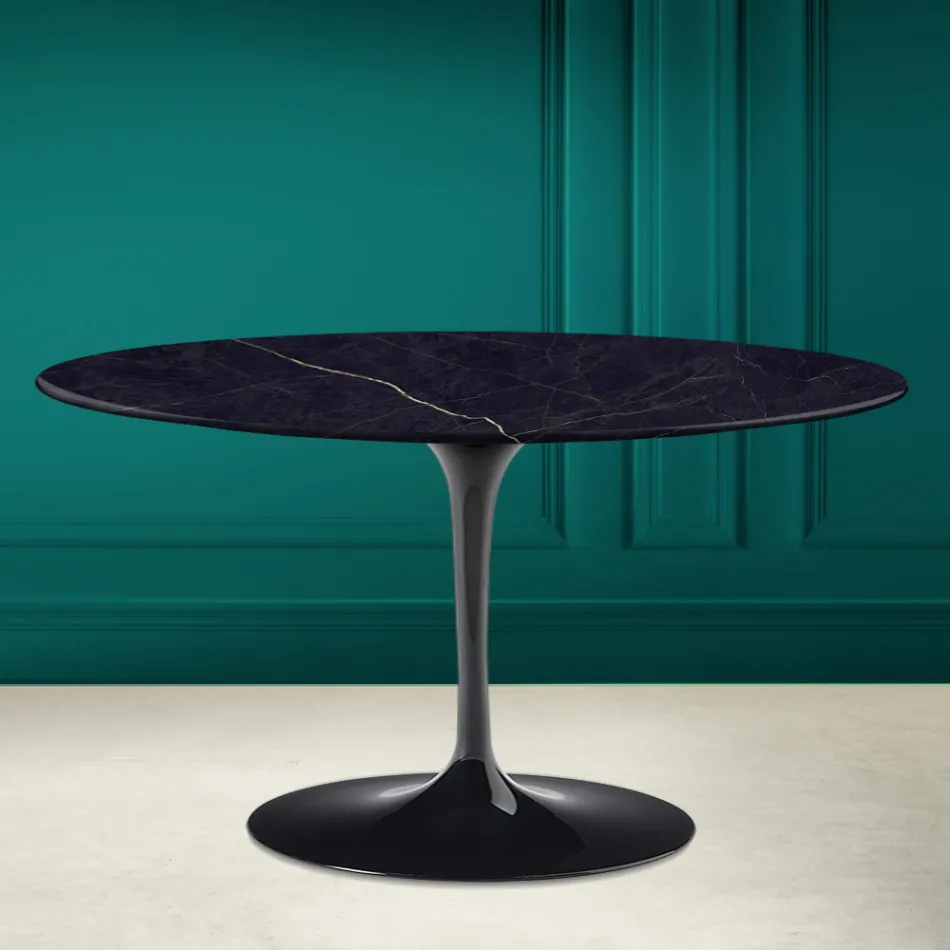 Mesa de centro oval Tulip Saarinen H 41 com tampo de cerâmica Noir Laurent Viadurini