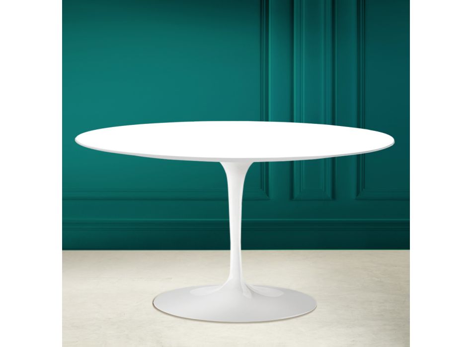 Mesa de centro oval Tulip Saarinen H 41 em cerâmica branca absoluta fabricada na Itália - Escarlate Viadurini
