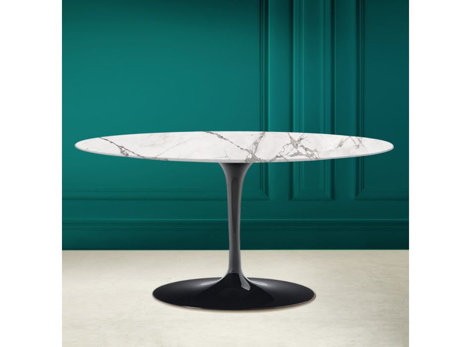 Mesa de centro oval Tulip Saarinen H 41 em cerâmica invisível selecionada fabricada na Itália - Escarlate Viadurini