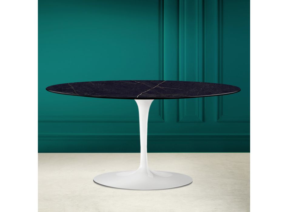 Mesa de centro oval Tulip Saarinen H 41 em cerâmica Noir Laurent fabricada na Itália - Escarlate Viadurini